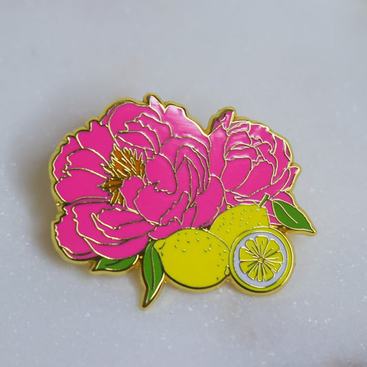 Lemon Peonies Hard Enamel Pin