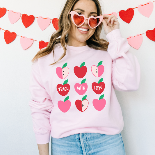 Pink Teach With Love Crewneck Sweater