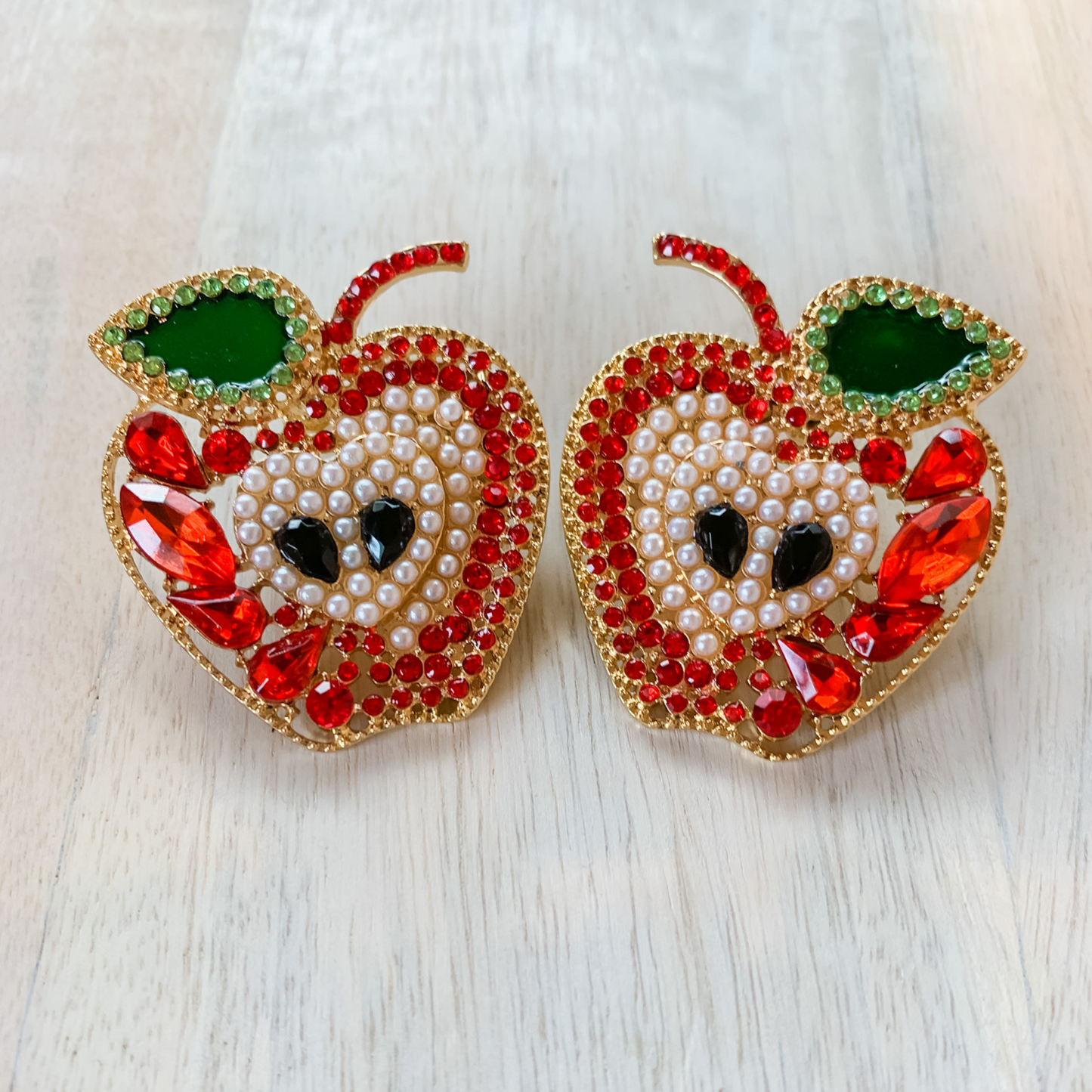 Large Apple Jeweled Earrings