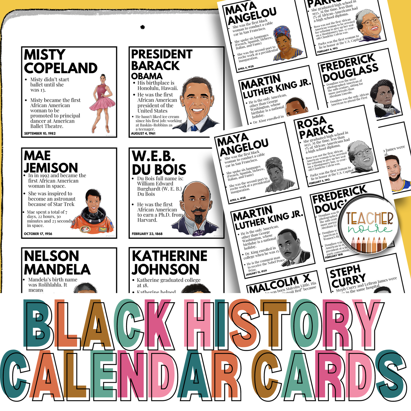 Black History Month Calendar Pocket Chart Cards Teacher Noire