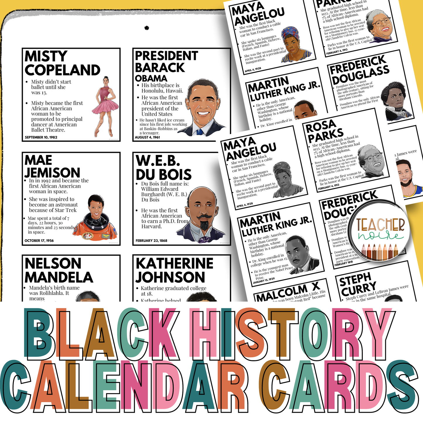 Black History Month Calendar Pocket Chart Cards