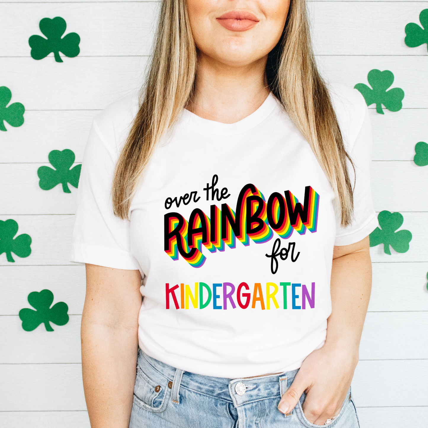 Over The Rainbow for Kindergarten Teacher Shirt, Bright kindergarten tee