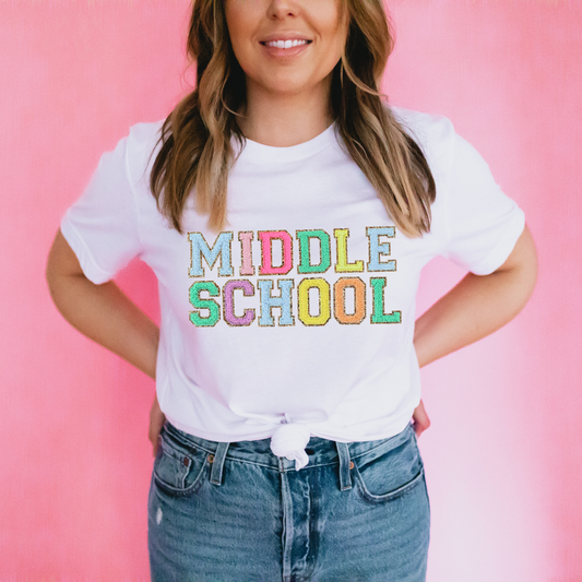 Middle School Teacher Shirt (faux letter patches)