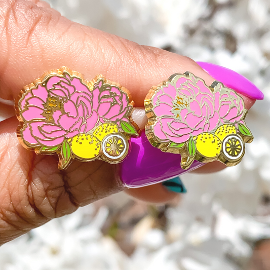 Gold Stud TEACH and Peony Flower Earrings Bundle