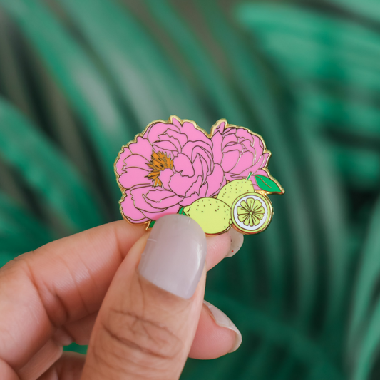 Lemon Peonies Hard Enamel Pin