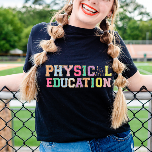 Physical Education Teacher Tshirt (faux letter patches)