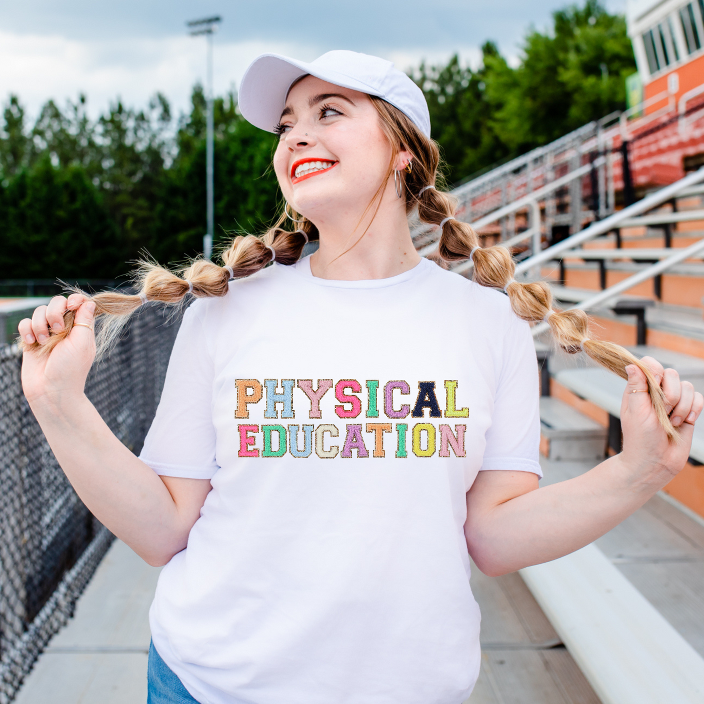Physical Education Teacher Tshirt (faux letter patches)