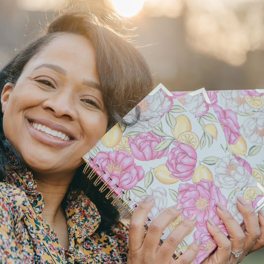 Gold Spiral Lemon Peonies Journal Notebook
