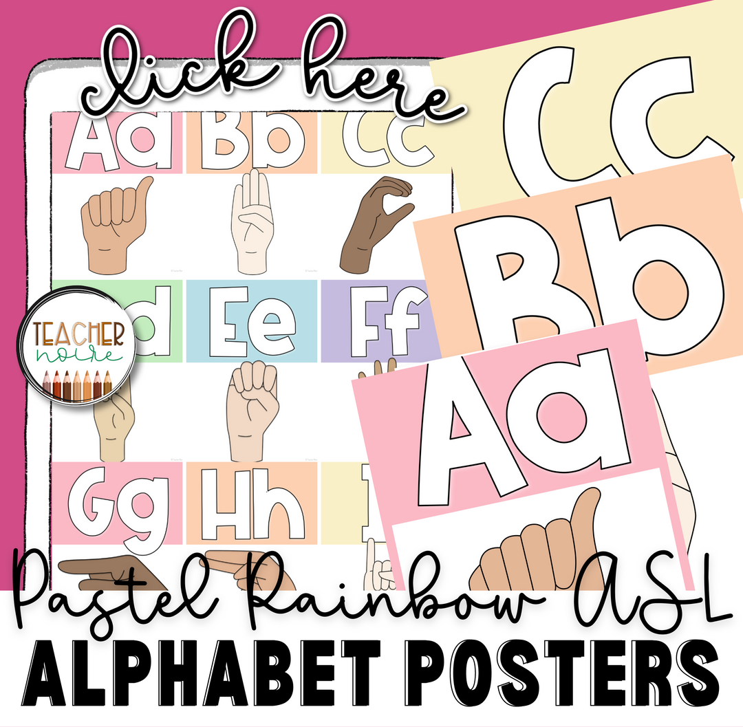 ASL (American Sign Language) Alphabet Poster, Rainbow Diverse Classroo ...