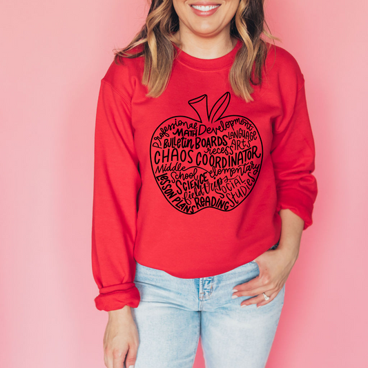 Boho Apple Teacher Life Red Crewneck Sweater