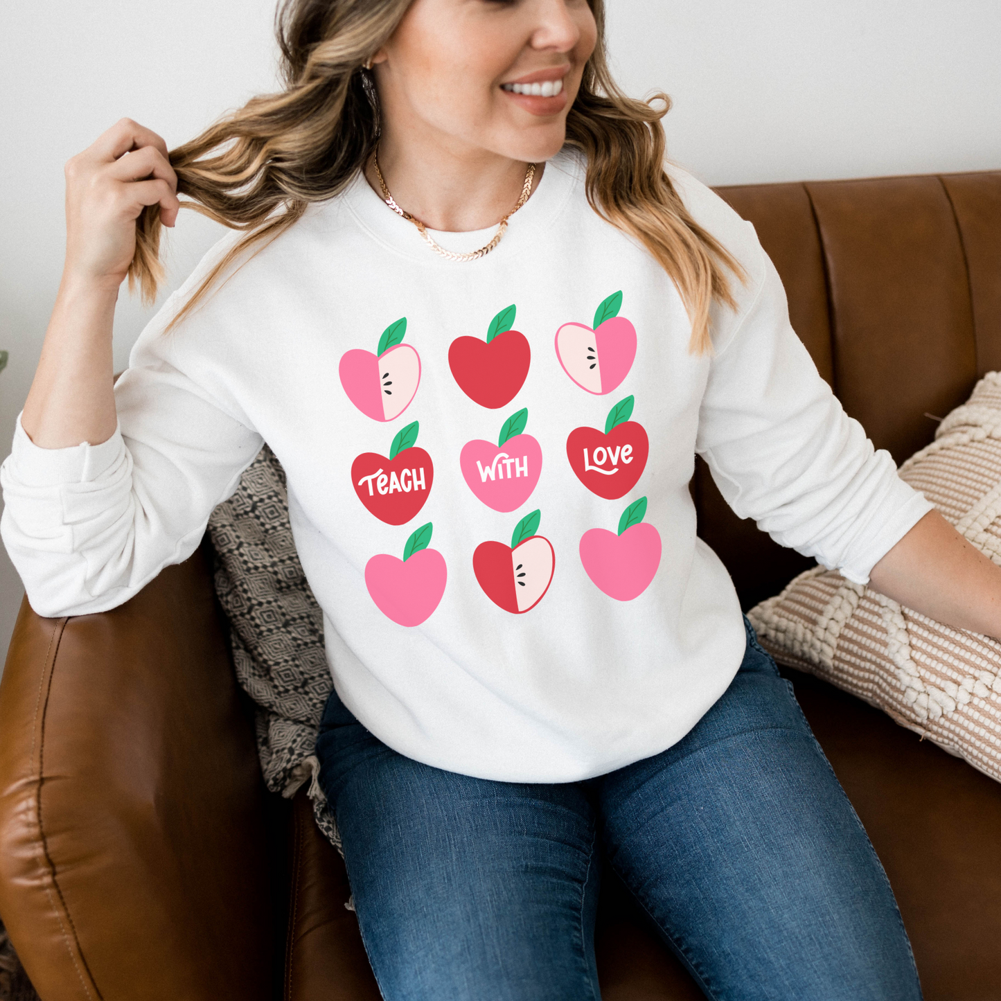 Teach With Love White Crewneck Sweater / Sweatshirt