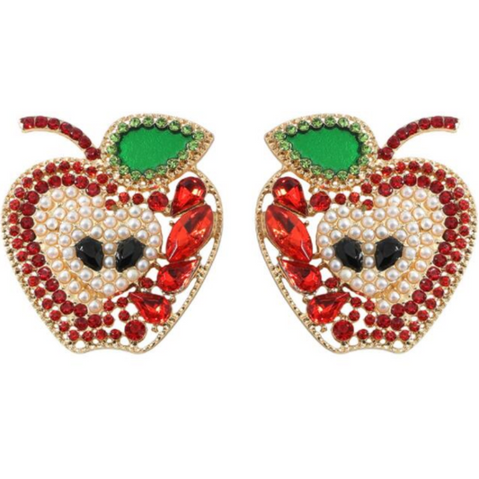 Large Apple Jeweled Earrings