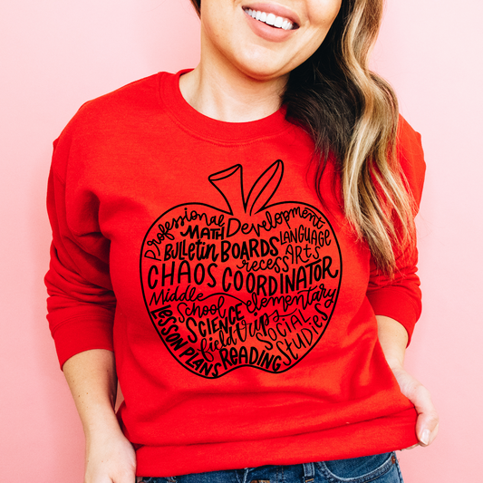 Boho Apple Teacher Life Red Crewneck Sweater