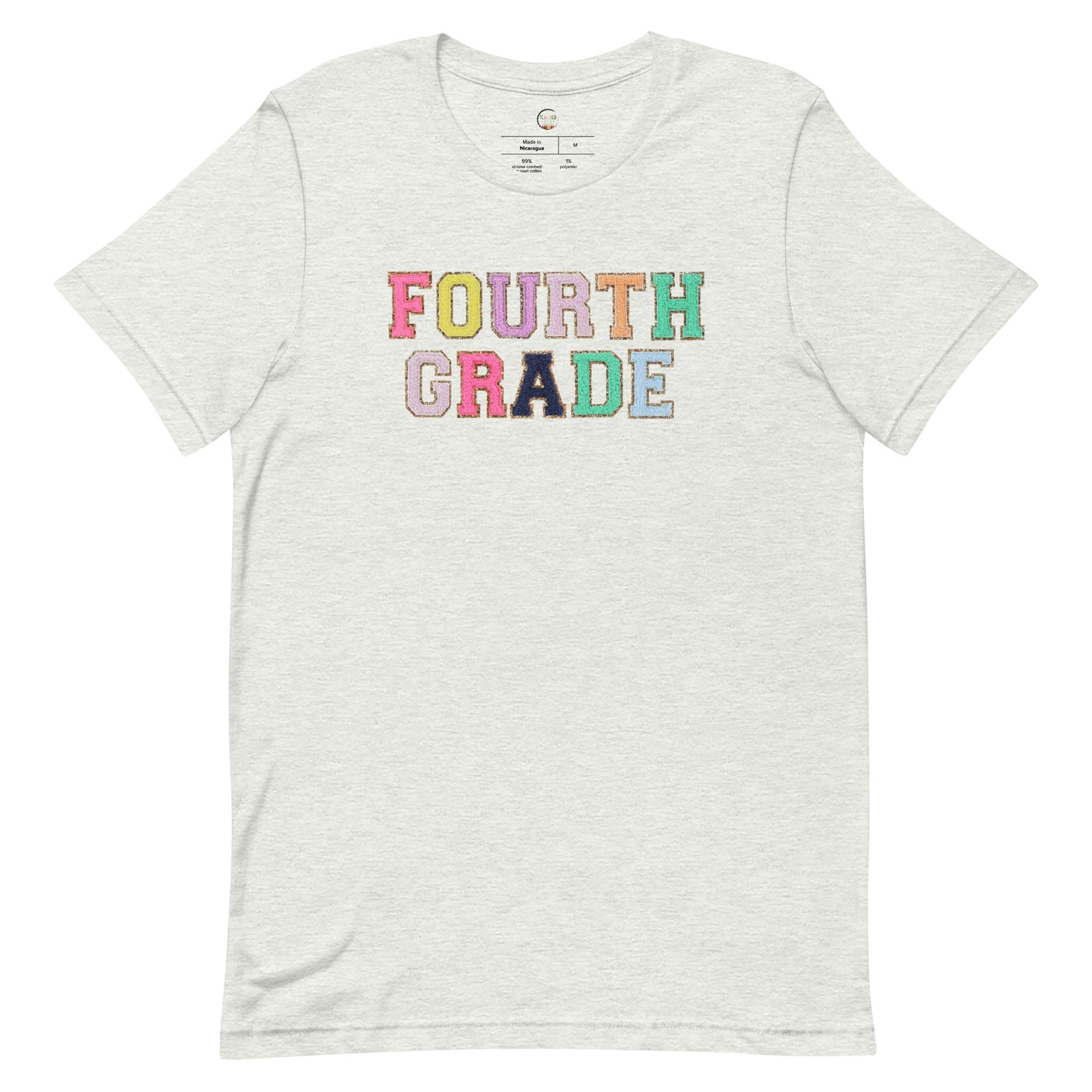 Fourth Grade Teacher Shirt (faux letter patches)