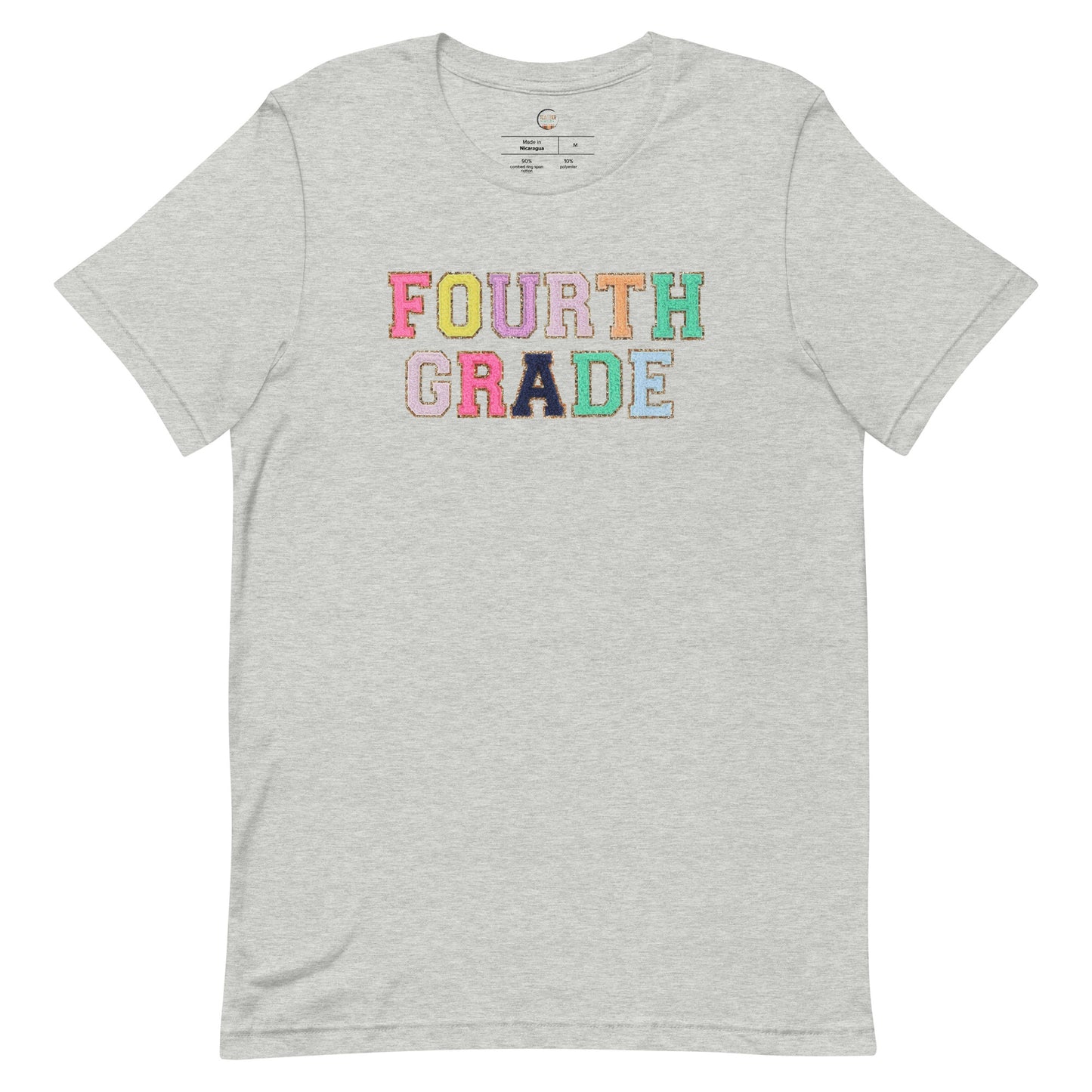Fourth Grade Teacher Shirt (faux letter patches)