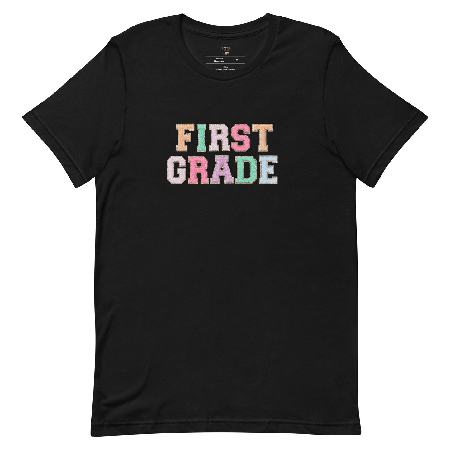First Grade Teacher Shirt (faux letter patches)