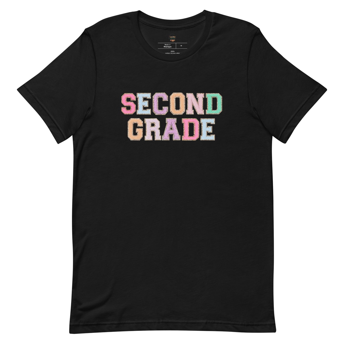 Second Grade Teacher Shirt (faux letter patches)