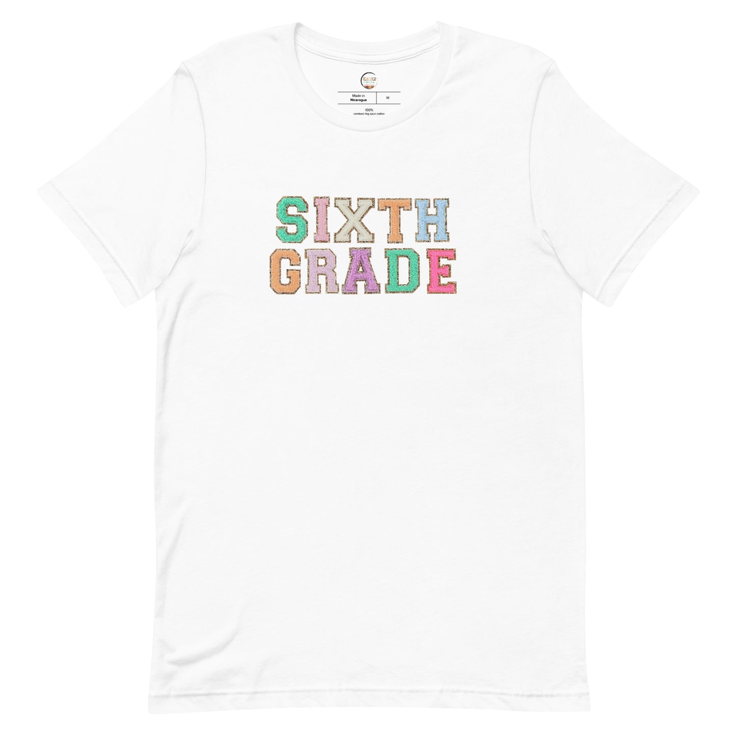 Sixth Grade Teacher Shirt (faux letter patches)