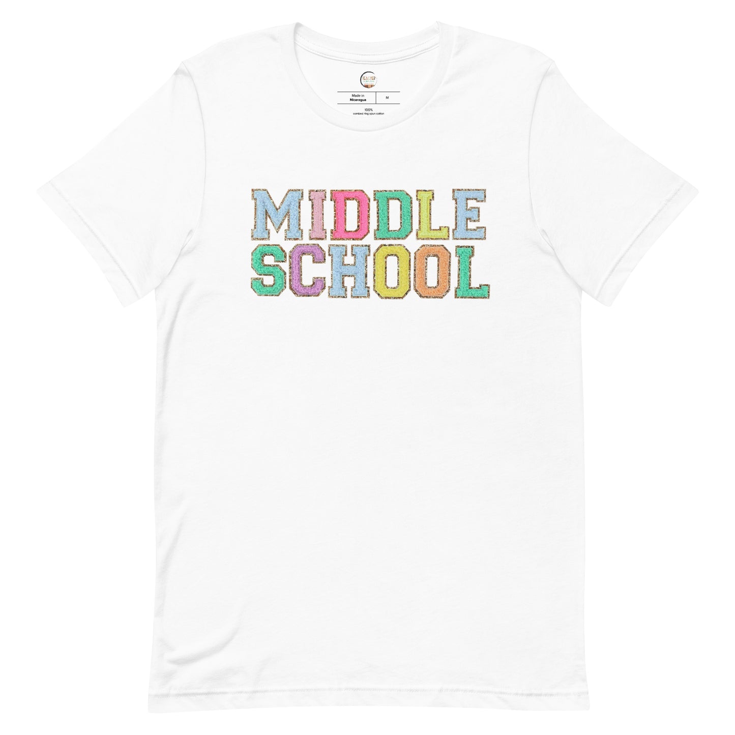 Middle School Teacher Shirt (faux letter patches)