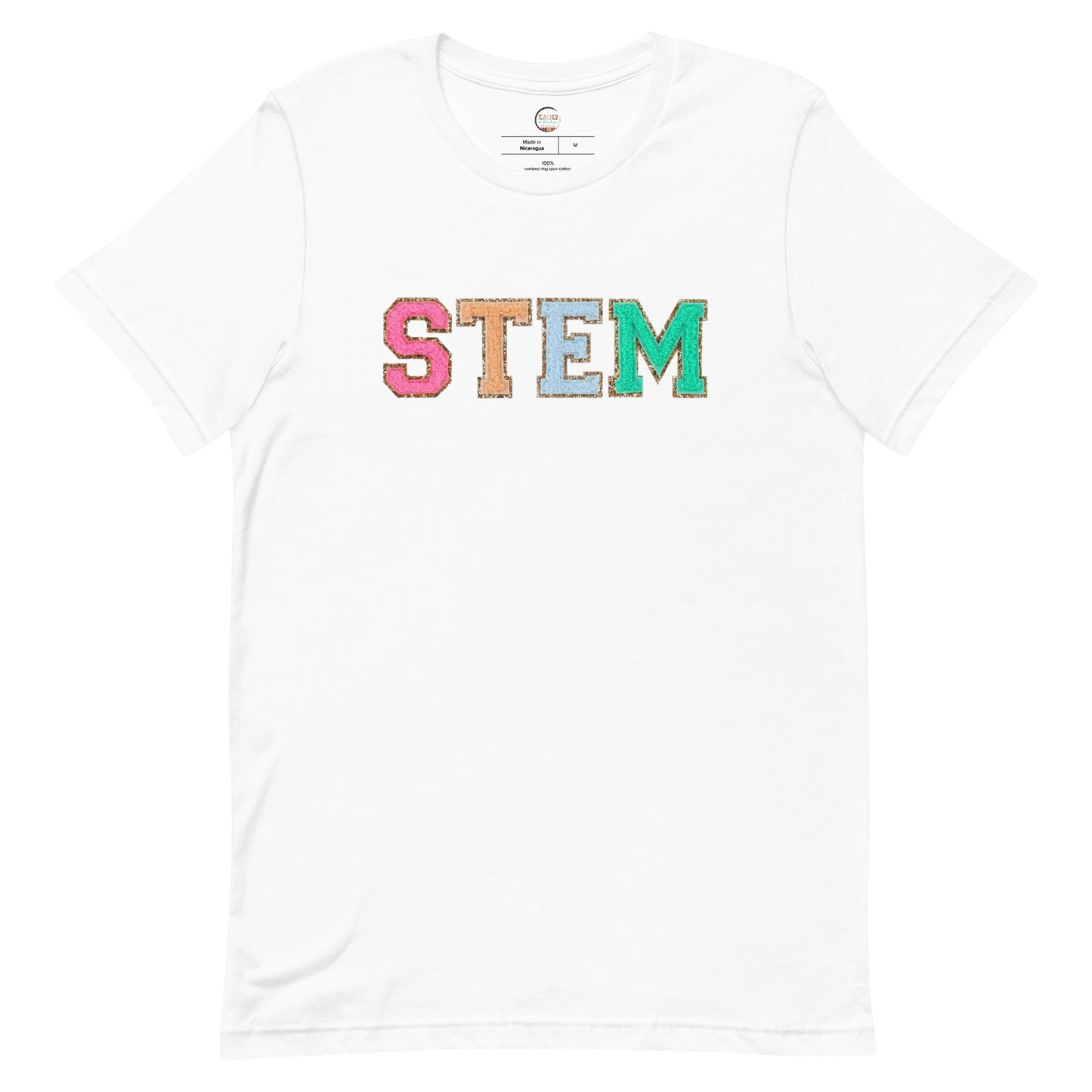 STEM Teacher Tshirt, Science Teacher Shirt (faux letter patches)